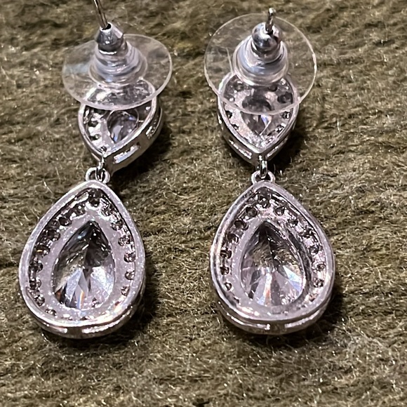 Silver Pear Shaped Crystal Earrings - Picture 5 of 5